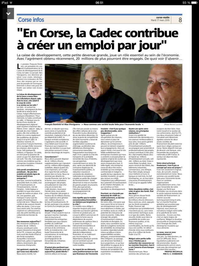 CORSE MATIN : En Corse, la CADEC contribue à créer 1 emploi par jour